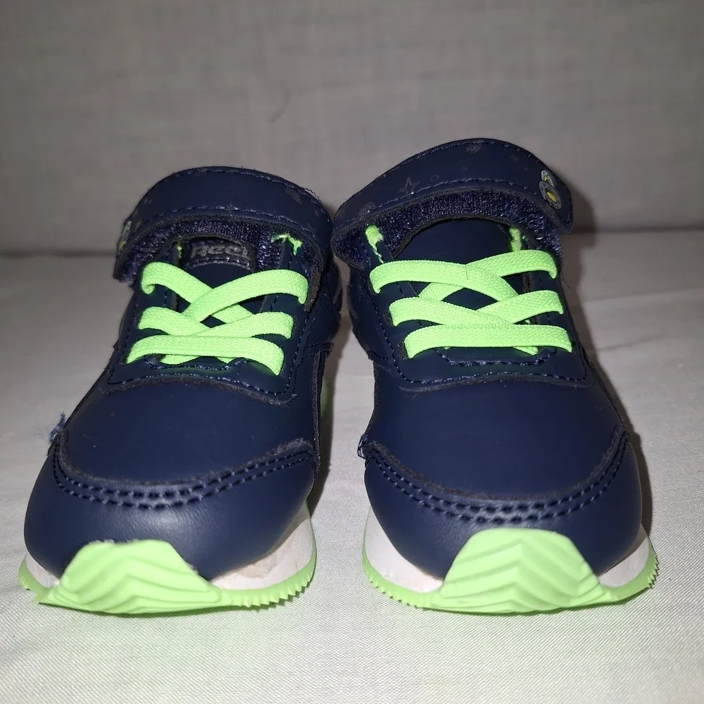 Shoes Sneakers Reebok Baby US 5  Space Infant Toddler Navy Blue Neon Green